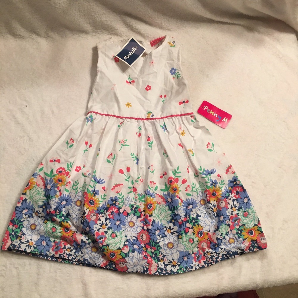 Penny M Floral Dress Toddler Girls 3T White New Sleeveless Fit &‎ Flare Garden